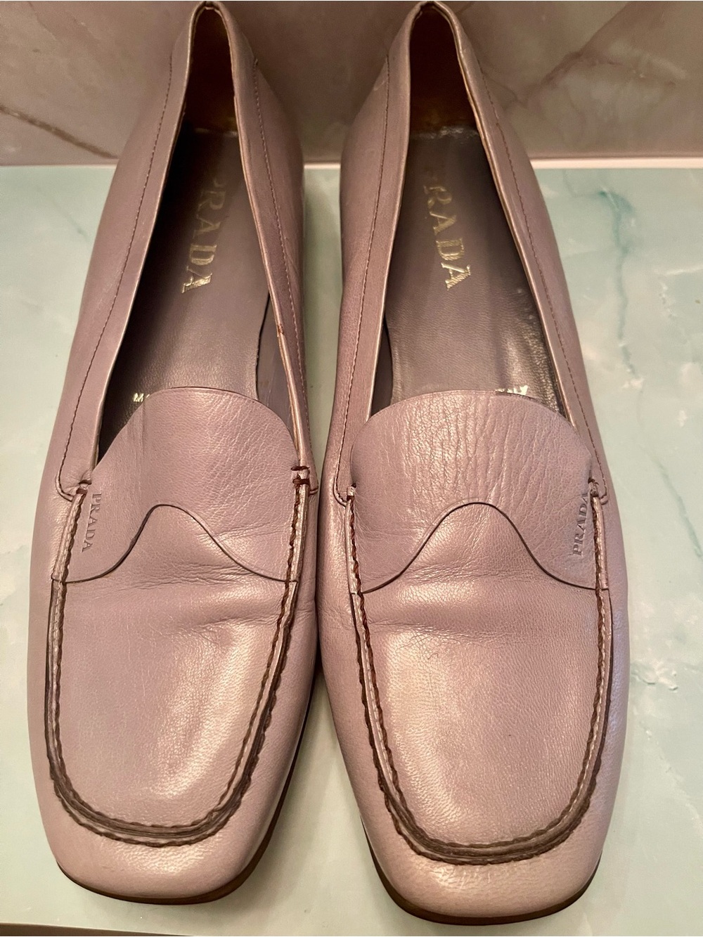 Prada Women's Leather Loafers — Dusty Blue/grey